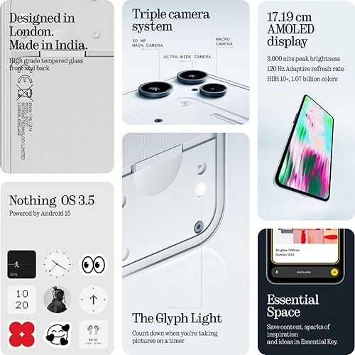 Image of Nothing Phone (3a) Lite 5G (White, 8GB RAM, 256GB Storage) | 6.77 inch 120Hz AMOLED Display | MediaTek Dimensity 7300 Pro | 50MP OIS Camera | 5000mAh Battery | 33W Fast Charging | IP54