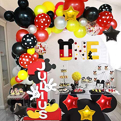 171 Pcs Mickey Mouse Balloons Garland Kit Mickey Polka Dot Black and Red Balloons for Mickey Theme Birthday Party Supplies Baby Shower Decorations