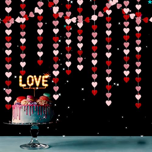 Image of Rose-Gold Pink Burgundy-Red Party Decorations Heart Garland Hanging Streamers Banner - 39Ft Valentines Mothers Day Anniversary Bachelorette Bridal Shower Engagement Wedding Backdrop