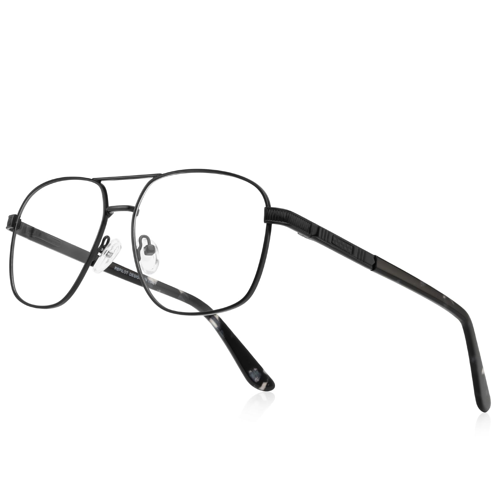 RB.Pilot Reading Glasses for Men Square Double Bridge Light Blocking Computer Readers Spring Hinge Metal Frame Acetate Legs