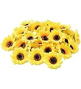 HOKPA 50PCS Artificial Silk Yellow Sunflower Heads, 2.8" Fabric Floral Supplies for Wedding Engag...