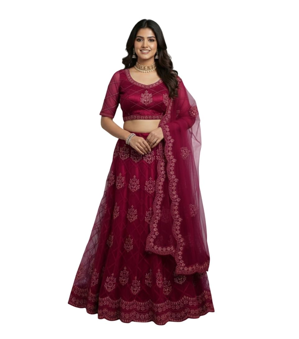 julee Women's Net Embroidered Semi-Stitched Lehenga Choli Maanav LH Dark Rani-01-picture-21