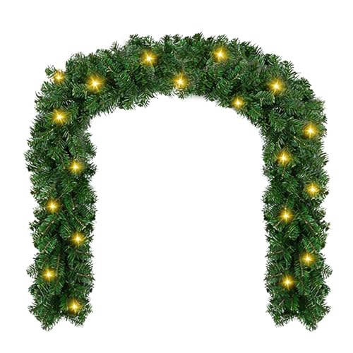 Fiqops Christmas Garland with Lights, 16ft/5m Pre-lit with 100 LED 8 Mode Garland Illuminated, Artificial Vine Wreath Garland for Xmas Festival Tree Indoor Outdoor Decor
