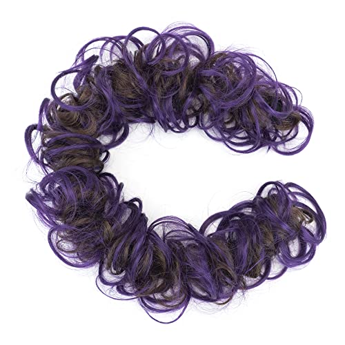 IMISSU Large Size Hairpiece Curly Messy Hair Bun Wrap Scrunchies Elastic Hair Band Donut Updo Chignon Hair Extension Piece for Women Girl (Brown Purple) - Image 2