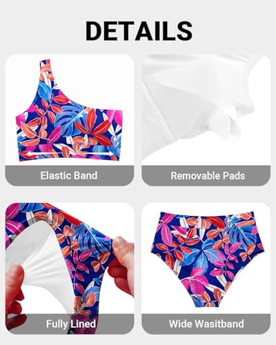 Image of Holipick Women One Shoulder High Waisted Bikini Sets Two Piece Swimsuit Tummy Control Bathing Suit Full Coverage Swimwear