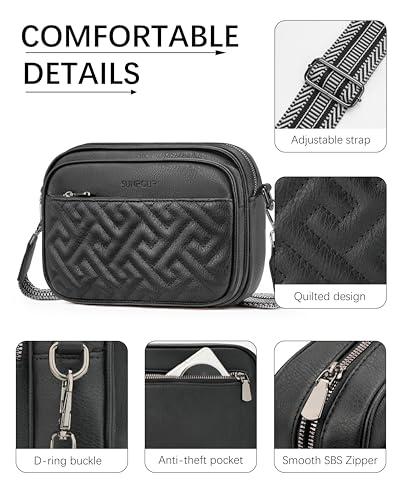 Image of Crossbody Bags for Women,Multi-Pocket Leather Crossbody Purse | RFID Blocking Pockets,Fits iPad,Adjustable Wide Strap,Quilted Exterior,8 Card Slots,Gift Ready