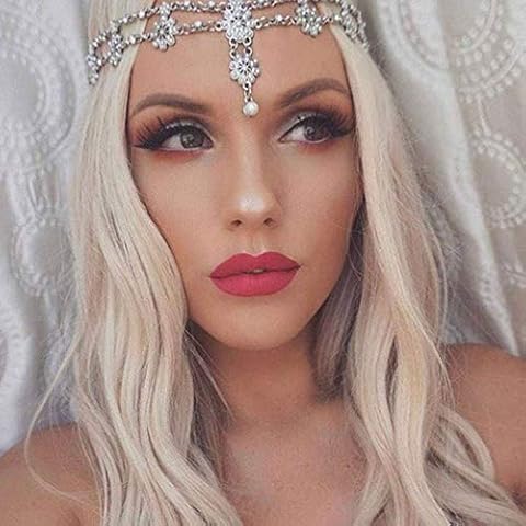 Aceorna Wedding Headbands Chain Floral Head Jewelry Hair Pieces Crystal Pearl Head Chains Headpiece Festival Holloween Costume Bridal Hair Accessories for Women and Girls (Silver) Cover