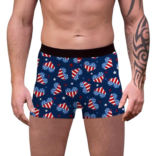 Ropa interior masculina con tema del Día de la Independencia, estampado 3D, transpirable y cómodo, interior con cintura y cintura medias, ropa interior boyshorts, calzoncillos L, Azul oscuro., L