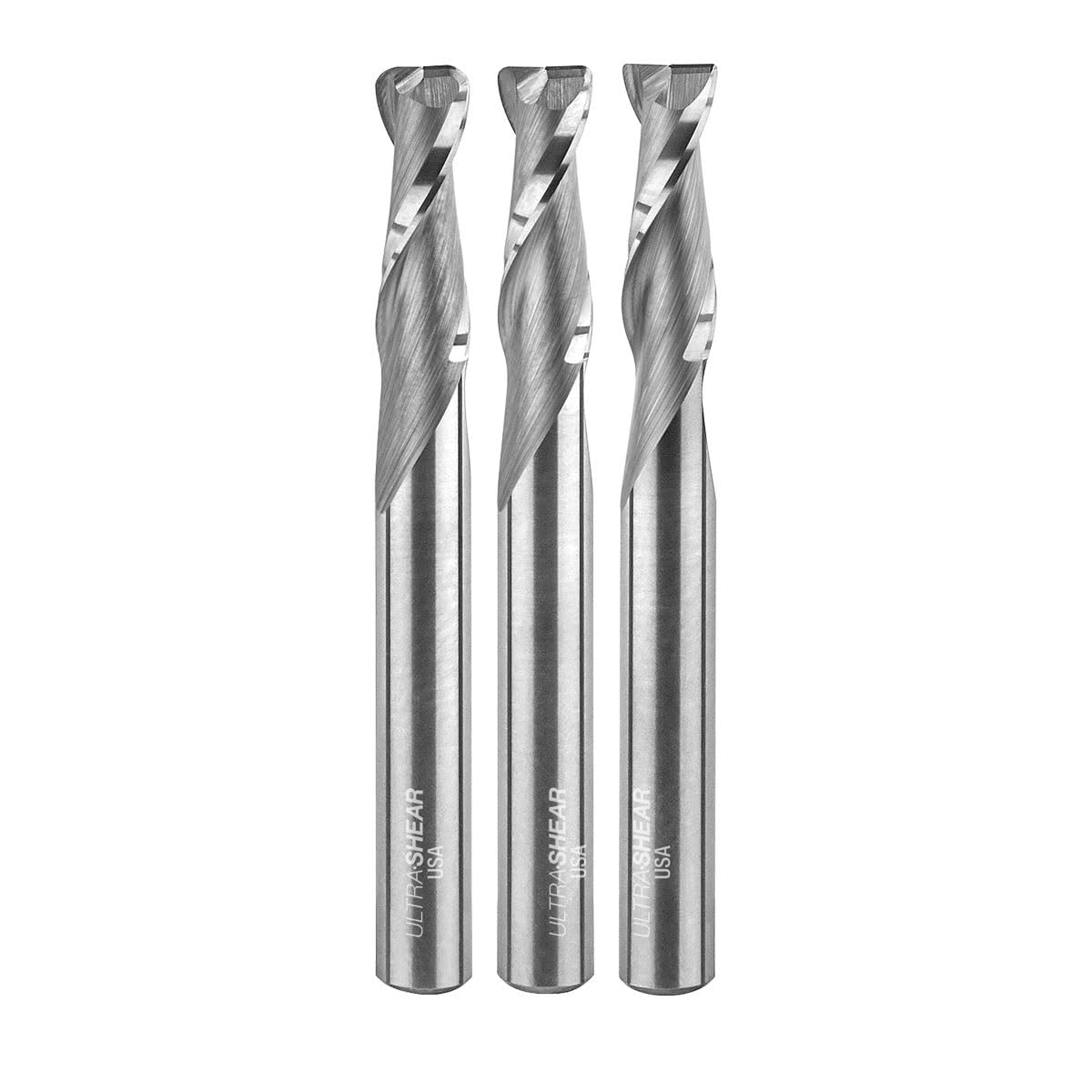 US2CNSET-3PC - Punte per fresa a spirale, raggio angolare, set con gambo da 0,6 cm, in carburo solido, 2 FL, prodotte negli Stati Uniti, fondo piatto e parete laterale liscia