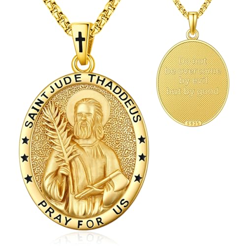 Eusense 925 Sterling Silver Saint Jude Thaddeus Necklace Gold-plated St. Jude Thaddeus Pendant Holy Saint Jude Thaddeus Amulet Pendant Protection Jewelry for Men