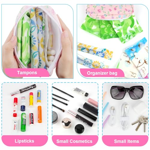 Image of Period Bag for Teen Girls, Lightweight Sanitary Napkin Storage Bag Tampon Holder for Purse Menstrual Pad Pouches First Period Gift (Flowers)