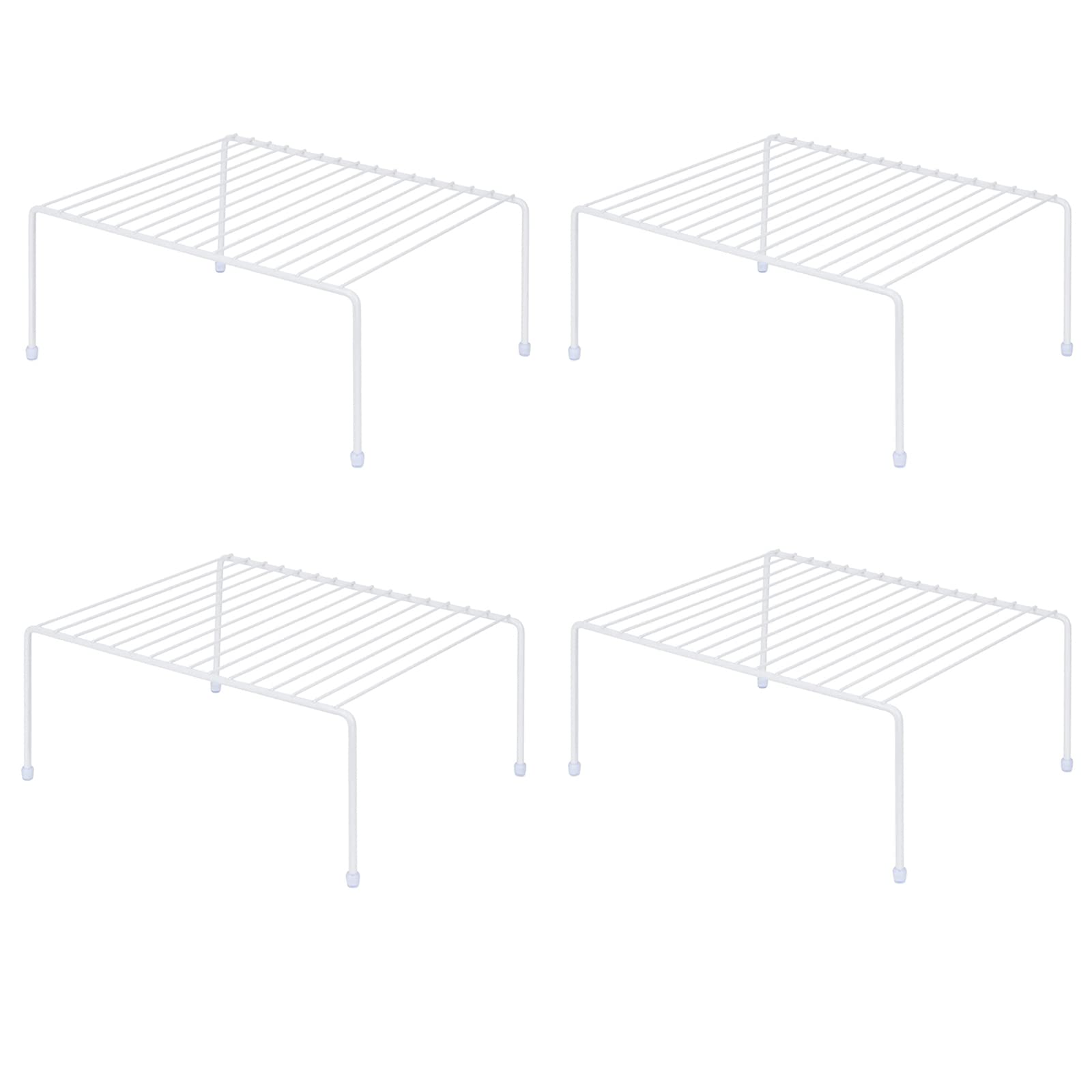 yaenoei Set of 4 - Kitchen Storage Shelf Rack (13.1 x 10.2 Inch)/Plastic Feet - Medium - Steel Metal - Rust Resistant Finish - Cups, Dishes, Cabinet & Pantry Organization - Kitchen (White)