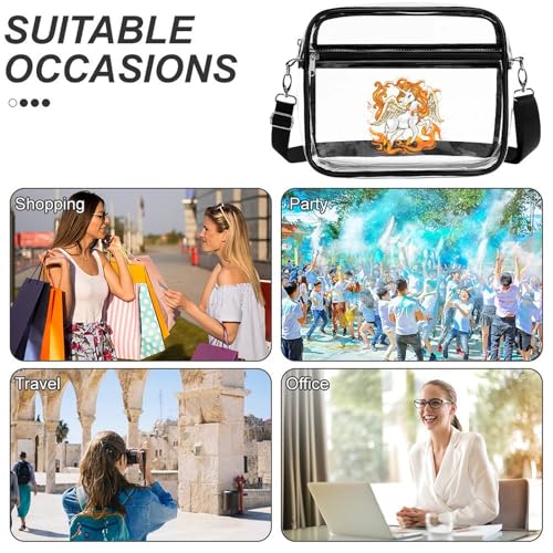 Unicorrn on Fire Large Crossbody Bag Clear Stadium Bag Anti-Theft Side Shoulder Bags Messenger Bag with 2 Compartments4