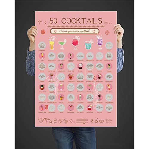 Image of NTZS Top 50 Cocktails Scratch Off Poster-Cocktail Bucket List (16.5 inch x 23.4 inch) Christmas Festival Gift
