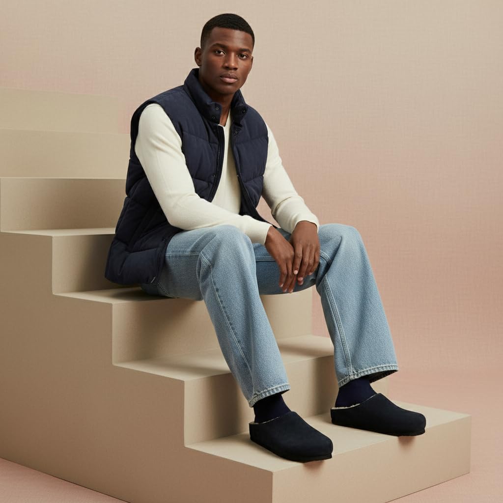 CUSHIONAIRE Heath Genuine Suede Cozy Mens Slippers – Faux Fur Clog House Shoes with Memory Foam, Indoor Outdoor Slippers for Men - Image 2