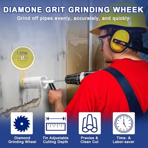 Image of Inside Pvc Pipe Cutter with Diamond Grit Cutting Wheel and Handle, Fit for 1-1 /2 Inch to 8 Inch PVC Pipe,7 Inch Adjustable Cutting Depth, 1 /4in Hex Shank Fit for Impact Drivers and Drills