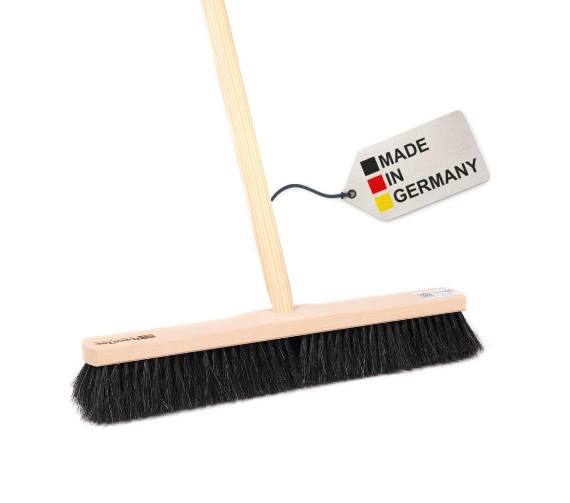 BawiTec Roßhaarbesen, weiche Naturhaar-Rosshaar-Borsten, Besen Breite 50cm, mit Stielloch und Stiel 140cm Lang, Saalbesen Kehrbesen für empfindliche Böden, für Innen, Innenbereich (Größe 50/140cm)