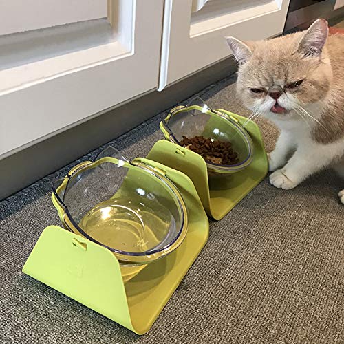 TINTON LIFE Adjustable Transparent Tilted Bowl Feeder with Raised Stand for Cat Pet(Green)