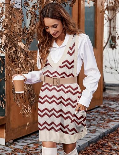 Image of Zeagoo Womens Sweater Vest Dress Pattern Knitted Pullovers Sweaters V Neck Tank Sweater Dress with Pockets