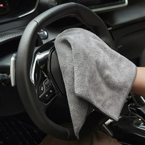 Image of Amazon Basics Pack of 4 Microfiber Cleaning Cloth | 350 GSM | Ultra Soft | Super Absorbent | Reusable | Grey | 40cm X 40cm