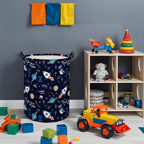 Image of Kids Laundry Basket Baby Hamper for Nursery Boys Kids Hamper Cute Storage Bin Organizer Butterfly Room Decor for Home(Rocket Planet)