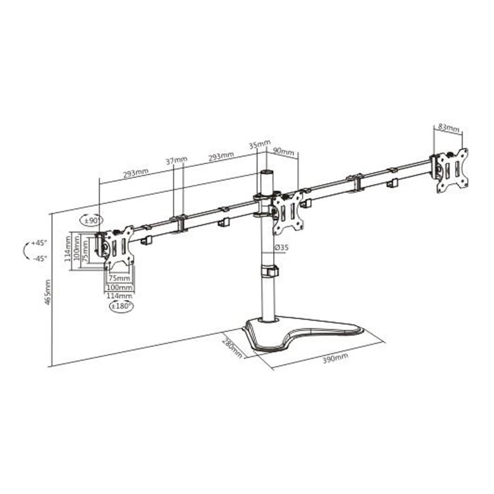 Support de bureau triple pour écrans de 13 à 27", support de bureau réglable avec support conforme à la norme VESA, support ergonomique pour bureau à domicile ou configuration de jeu