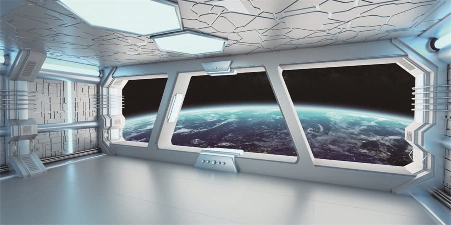 Yeele 15x8ft Spaceship Interior with Window View On Planet Backdrop Futuristic Science Fiction Spacecraft Universe Exploration Photography Background