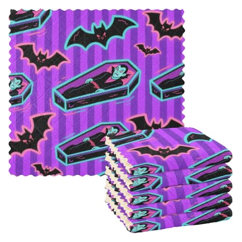 Juego de 6 paños de cocina, paños de cocina, paños de limpieza de microfibra absorbentes, accesorios de verano para mesas, 11 x 11 pulgadas, color morado