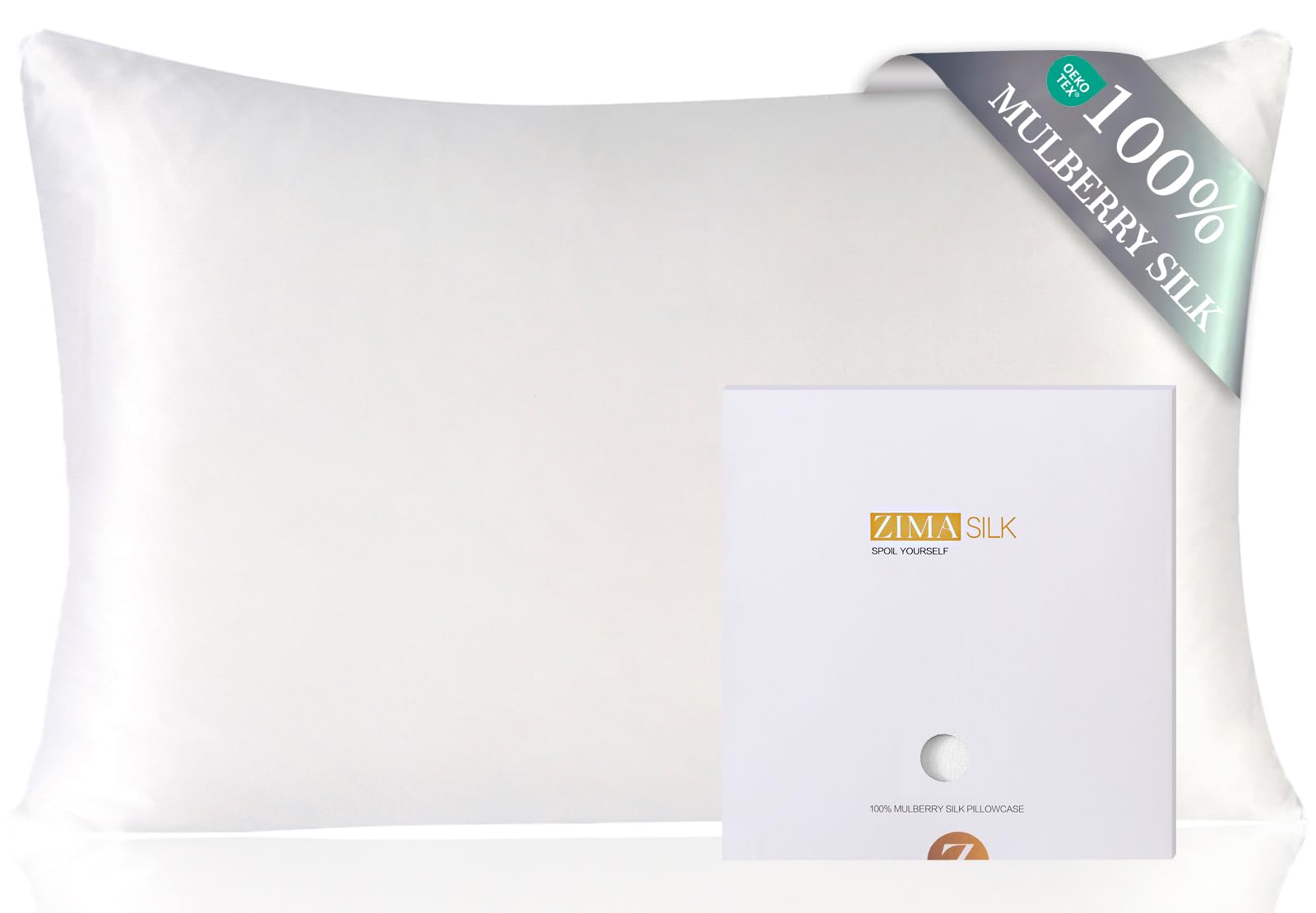 Zimasilk Women's White 100% Mulberry Silk Pillowcase For Hair And Skin Health, Both Sides 19 Momme Premium Grade 6A Silk, Soft & Smooth, 600 Thread Count, With Hidden Zipper, 1Pc (Standard 50X75 Cm, )