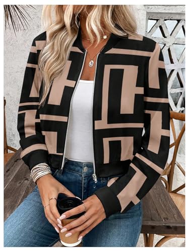 SweatyRocks Women's Casual Graphic Zip Up Bomber Jackets Stand Collar Lightweight Cropped Outerwear Tops4