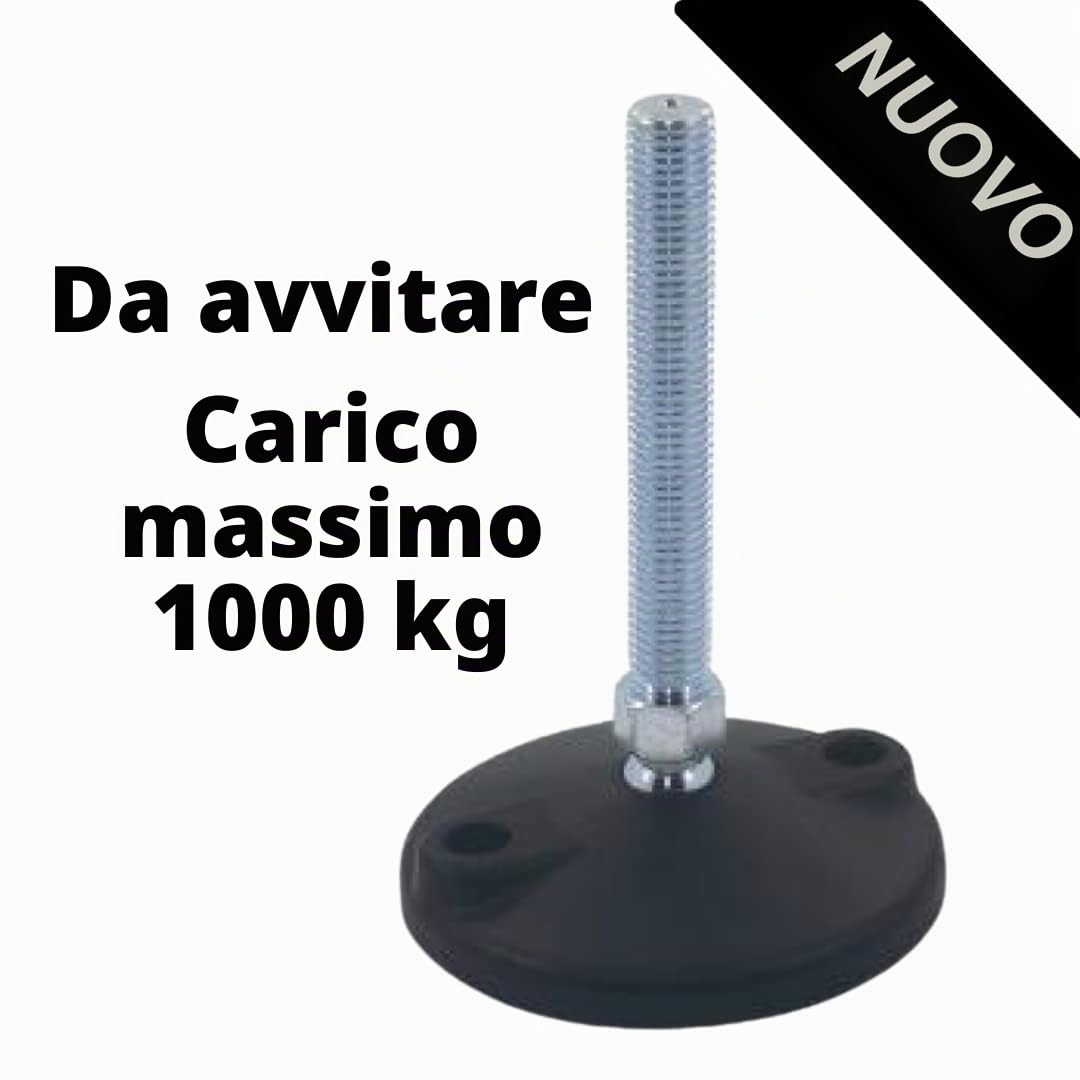 Piedini regolabili M12 x 100 mm – Diametro/base 105 mm – Confezione da 4 piedini di livellamento per trasportatori, livellatori inclinabili resistenti per regolare l'altezza delle gambe