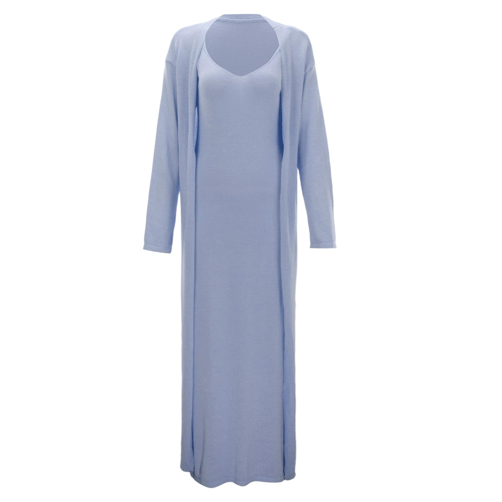 Generisch Tuta estiva da donna con scollo a V, con bretelle e cardigan, set da due pezzi, fine e leggera, per il tempo libero, con motivo a fori discreti, tuta da salotto