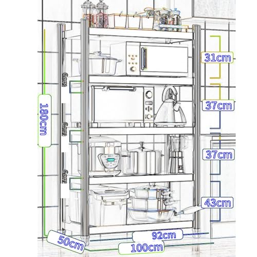 Scaffale regolabile a 5 ripiani in acciaio inox per cucina, ufficio, ga e ristorante, multiuso, facile da montare e versatile sistema nizat
