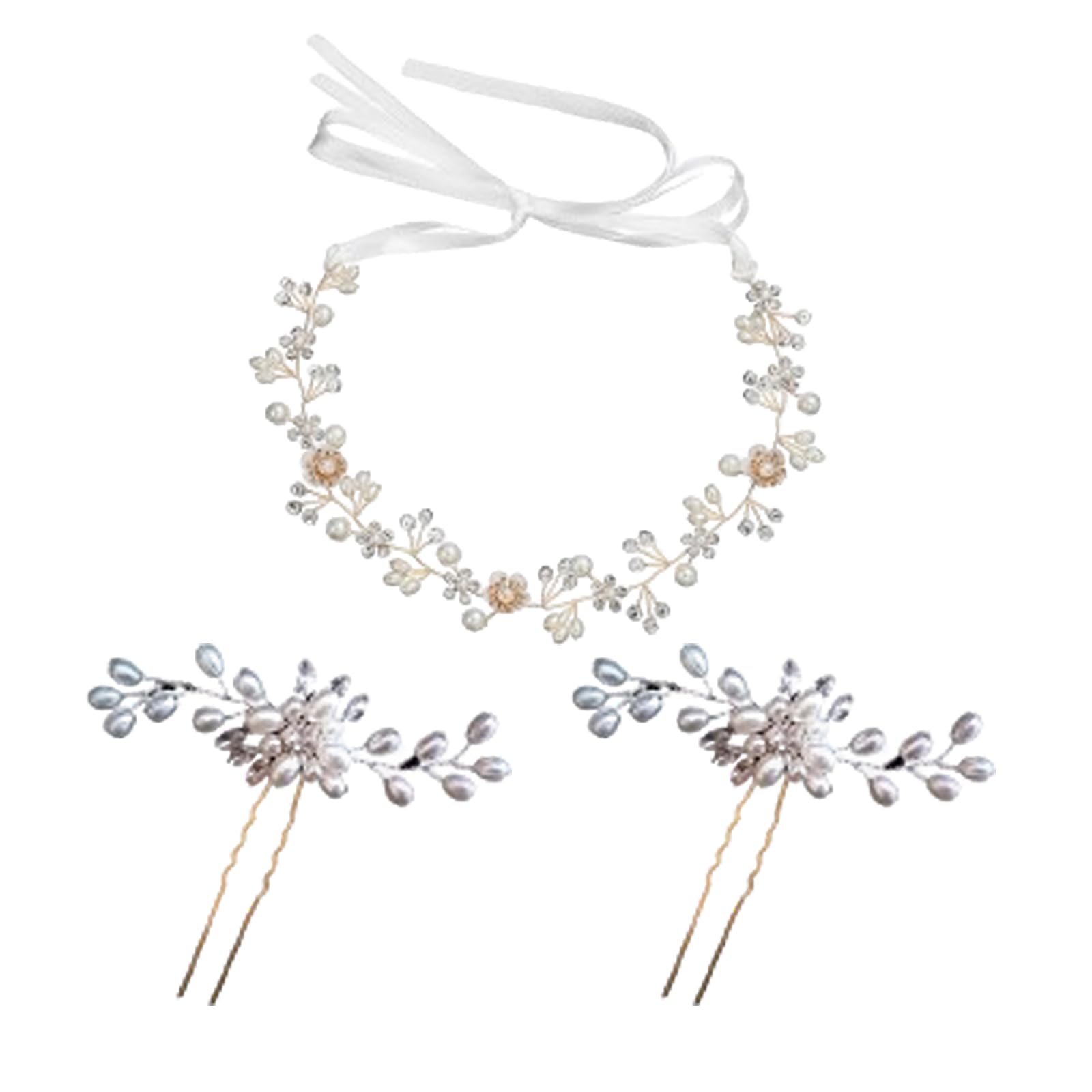 Fleymu 4 piezas Tocados de niña comunion,Diademas de Novia Corona boda,Tocados de Pelo Perlas con Cinta Ajustable Diadema de Flores,Diadema Novia Accesorios,para niñas y damas de honor(Plateado)