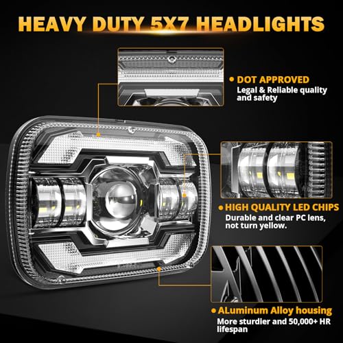 Image of Auxbeam 12000LM 600% Bright 5x7 In Headlights, 7x6 Led Headlights With DRL Turn Signal High Low Beam, Compatible With Jeep Cherokee XJ Wrangler YJ Ford Chevrolet, H6054 H5054 Headlights DOT Approved