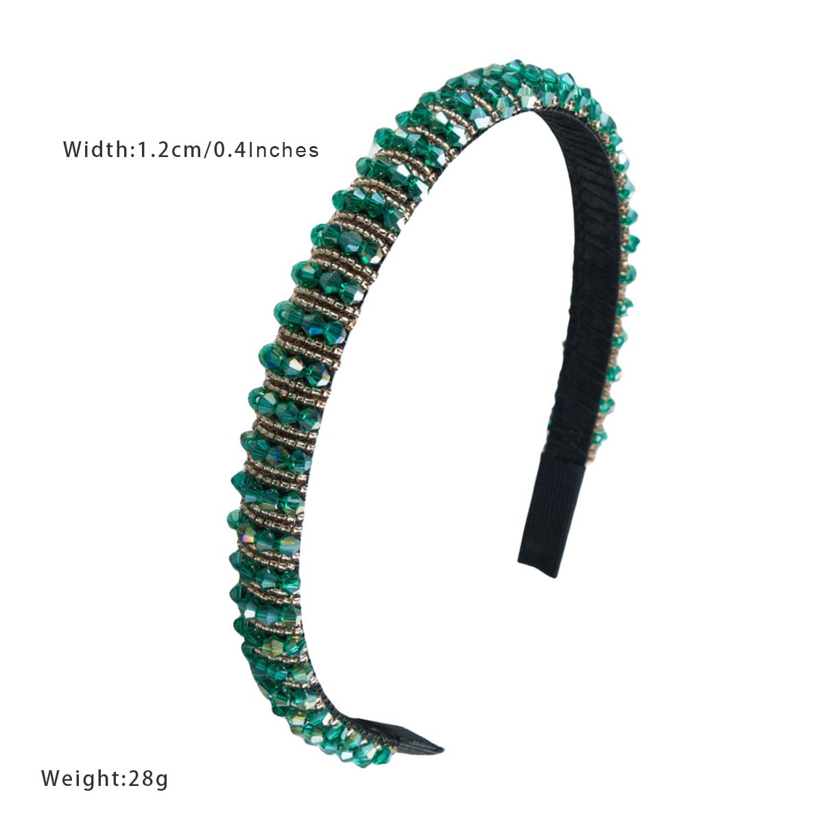 scicent Hairband 2 Pieces Crystal Rhinestone Headbands Thin Embellished Head Band Fashion Hair Bands Party Wedding Headpiece Hair Accessories for Women and Girls (Black+Green) - Image 2