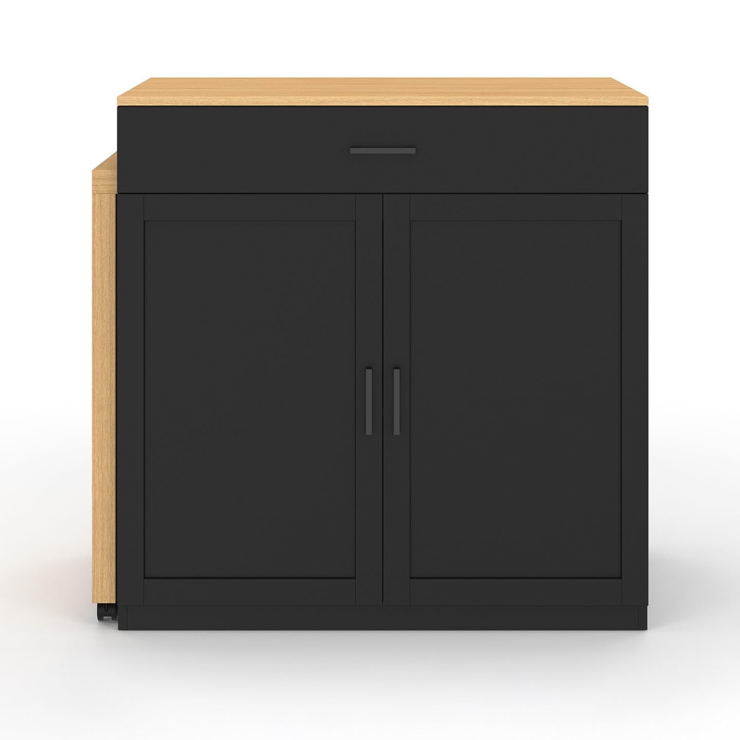 IDMarket - Ilot central VITO 94-155 cm bois noir avec table à manger extensible intégrée façon hêtre