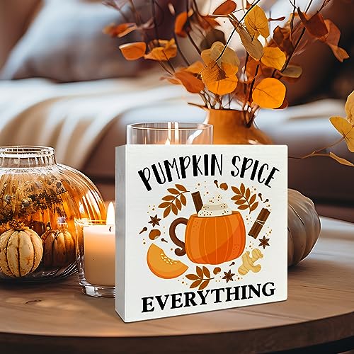 Image of Fall Table Wooden Box Sign, Pumpkin Spice Everything, Autumn Pumpkin Table Decor, Fall Farmhouse Tabletop Decorations for Home, Kitchen, Harvest, Thanksgiving, Rustic Desk Decor