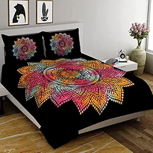 BedZone?100% Cotton Rajasthani Jaipuri Traditional Tye DYE King Size Double Bed Bedsheet with 2 Pillow Covers ( Tye DYE ) Luck Invite to Your Home.( Black)