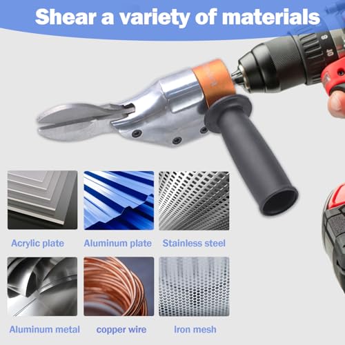 Mershca 360° Pivoting Drill Metal Shear Attachment, Professional Power Tool Accessory for Cordless & Corded Drills, Heavy-Duty Metal Cutter for Iron, Aluminum & Copper Sheets with Adjustable Handle- O