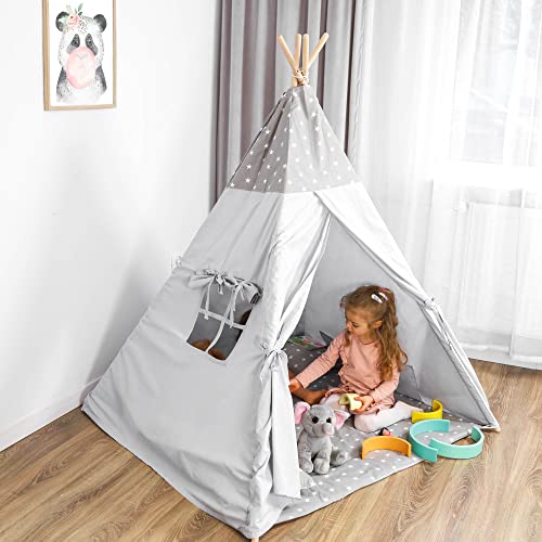 Tipi tent voor kinderen Speeltent Tippi kindertent Kinderkamer Tipi indianentent Outdoor Indoor Model 1 met speelkleed en 3 kussens - Afbeelding 7