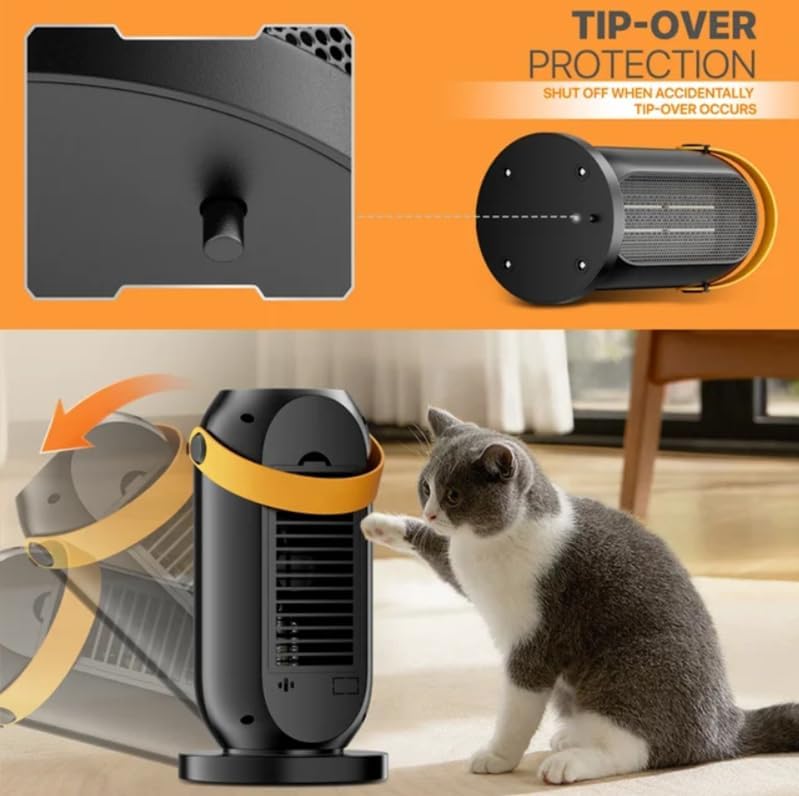 Portable Space Heater, Electric Heater Fan, Energy Efficient Electric Heater, 600/1200W PTC Ceramic Heater with Tip-Over&Overheat Protection, 90°Oscillation, 6 Modes Adjustable Heater for Home, Office - Image 6