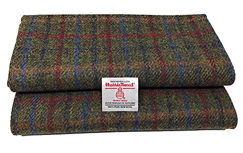 Traditioneller Harris-Tweed-Stoff, Grün mit rotem und blauem Überkaro, reine Wolle, mit...