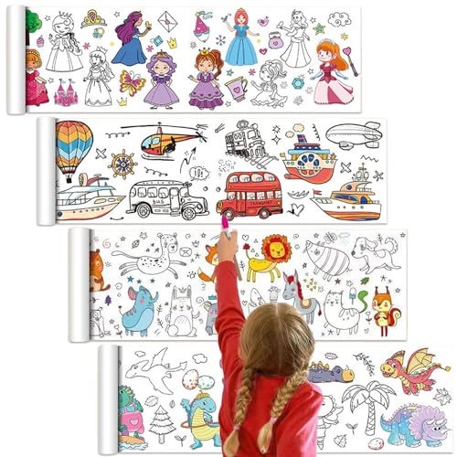 4 Stück Papierrolle Malen Kinder 30×300cm Malpapier Kinder Schneidbare DIY Ausmalrolle Riesen Zeichenrolle für Kleinkinder Wandfreundliches Bastelset zum Ausmalen