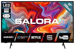 SALORA Smart TV 40 Zoll – Android Fernseher mit 40-Zoll Full-HD LED-Display, HDR10 & HLG, WLAN, Bluetooth, 3X HDMI, DVB-T2/S2 Tuner, Sprachsteuerung, Energieklasse F, kompakter LED TV für Zuhause