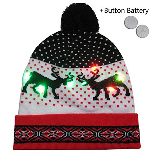 Preisvergleich Produktbild Weihnachtsmütze mit Beleuchtung, gestrickt, warm, mit bunten LEDs, Gute Elastizität, Winter, Schneemütze #09#