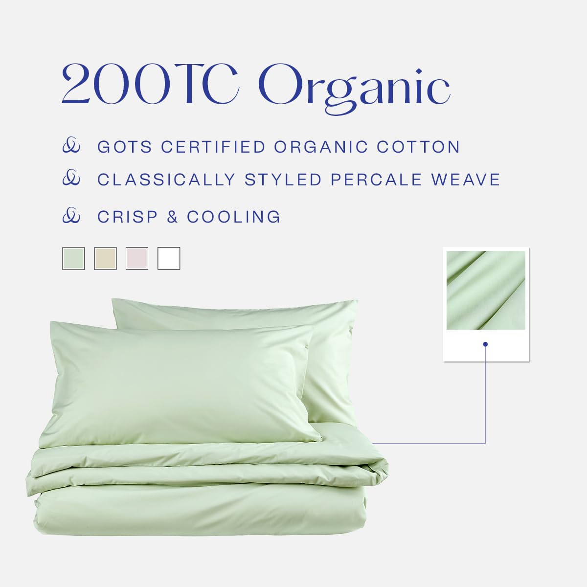 Christy 200TC Organic Single Fitted Sheet, Sage - Image 3