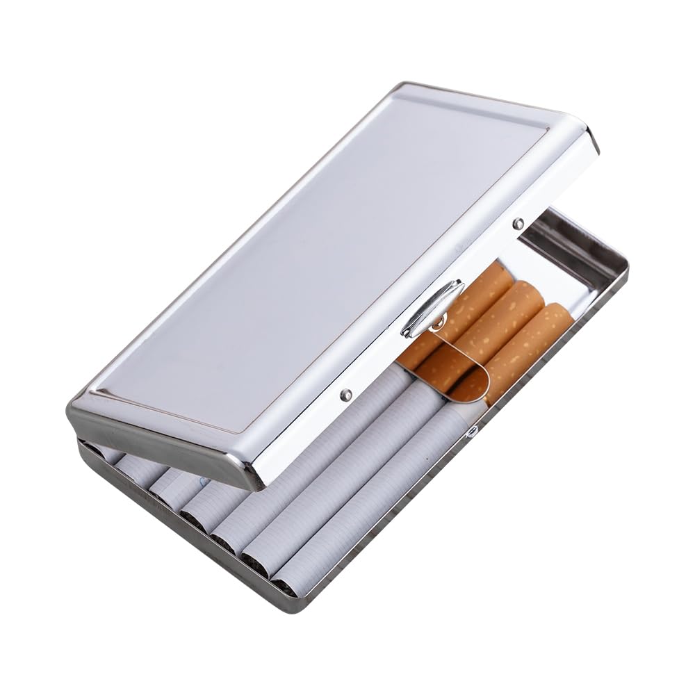 Cigarette Case 100s 20 pcs Slim Cigarettes Box/Regular Size 14 pcs Cigarettes Case Portable Good for Slim/Regular/King Size Cigarettes (Silver)
