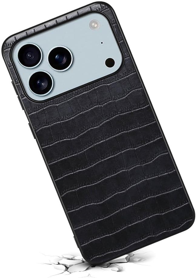 Leather Case for iPhone 17 Pro Max /17 Pro/17 Air/17,Slim Fit Crocodile Pattern Shell Raised Edges Protective Scratch Resistant Phone Cover,Black,17 Pro Max