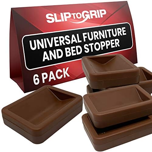 SlipToGrip Bed and Furniture Stoppers - Non Slip Rubber Backing Protects Floor, fit All Wheels of Furniture, Sofa Bed Chairs-Made up of Solid ABS Plastic Prevents Scratches and Sliding (6, Brown)